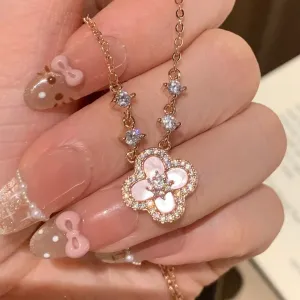 Fashion Rhinestone Four-Leaf Clover Necklace