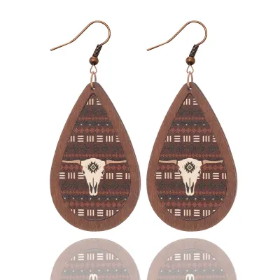 Western Denim Vintage Pattern Leather Chipped Earrings