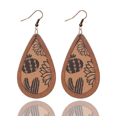 Western Denim Vintage Pattern Leather Chipped Earrings