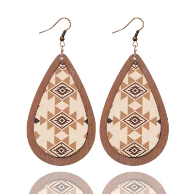Western Denim Vintage Pattern Leather Chipped Earrings
