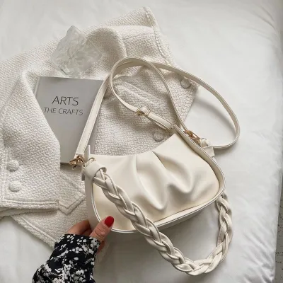 Women Fashion Causal Retro Solid Color Cloud Pleated Shoulder Bag