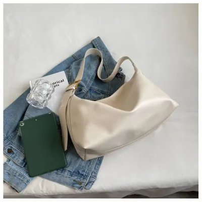 Women Fashion Casual Retro Solid Color Soft Large Capacity Shoulder Bag