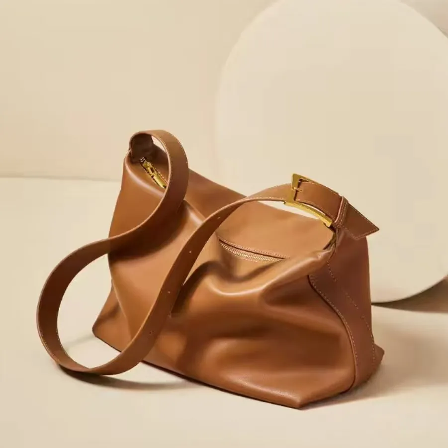 Women Fashion Casual Retro Solid Color Soft Large Capacity Shoulder Bag