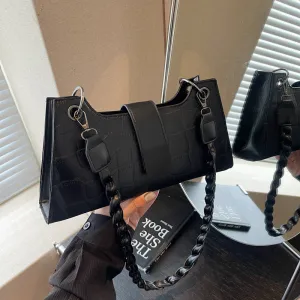 Women Fashion Casual Solid Color Crocodile Pattern Shoulder Bag