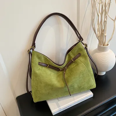 Women Fashion Causal Retro Solid Color Large Capacity Shoulder Bag