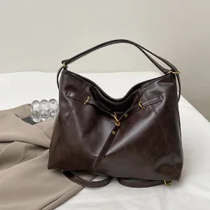 Women Fashion Causal Retro Solid Color Large Capacity Shoulder Bag