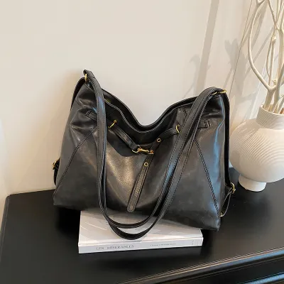 Women Fashion Causal Retro Solid Color Large Capacity Shoulder Bag