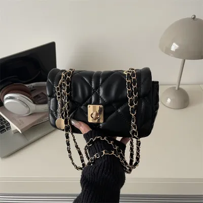 Women Fashion Casual Solid Color Small Square Rhomboid Chain Shoulder Bag