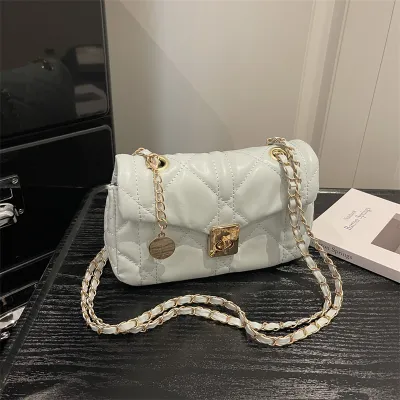 Women Fashion Casual Solid Color Small Square Rhomboid Chain Shoulder Bag