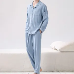 Men'S Fashion Casual Autumn And Winter Warm Thin Fleece Thickened Long-Sleeve Cardigan Pants Pajamas Two-Piece Set