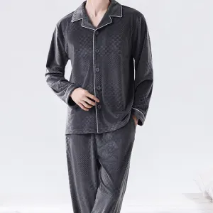 Men'S Fashion Casual Autumn And Winter Fleece-Lined Thickened Long-Sleeve Cardigan Pants Pajamas Two-Piece Set