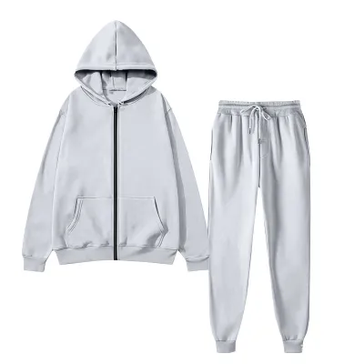 Men'S Fashion Casual Autumn Solid Color Long-Sleeve Zipper Hoodie Lace-Up Pants Two-Piece Set