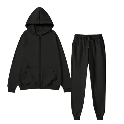 Men'S Fashion Casual Autumn Solid Color Long-Sleeve Zipper Hoodie Lace-Up Pants Two-Piece Set