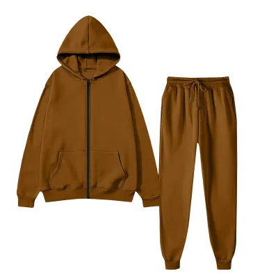 Men'S Fashion Casual Autumn Solid Color Long-Sleeve Zipper Hoodie Lace-Up Pants Two-Piece Set