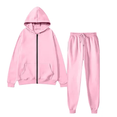 Men'S Fashion Casual Autumn Solid Color Long-Sleeve Zipper Hoodie Lace-Up Pants Two-Piece Set