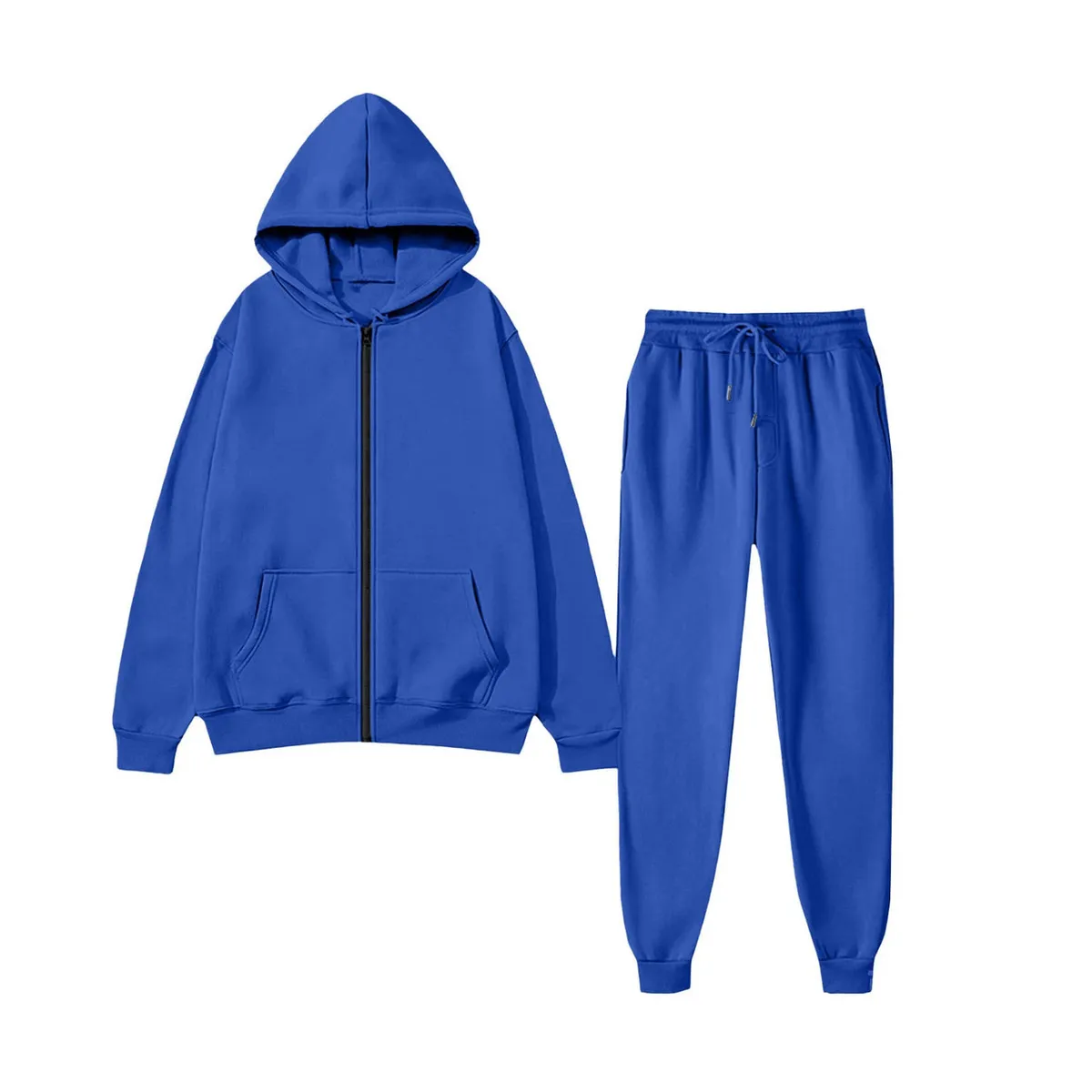 Men'S Fashion Casual Autumn Solid Color Long-Sleeve Zipper Hoodie Lace-Up Pants Two-Piece Set