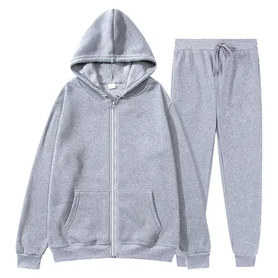 Men'S Fashion Casual Autumn And Winter Fleece-Lined Zipper Long-Sleeve Hoodies Pants Two-Piece Set