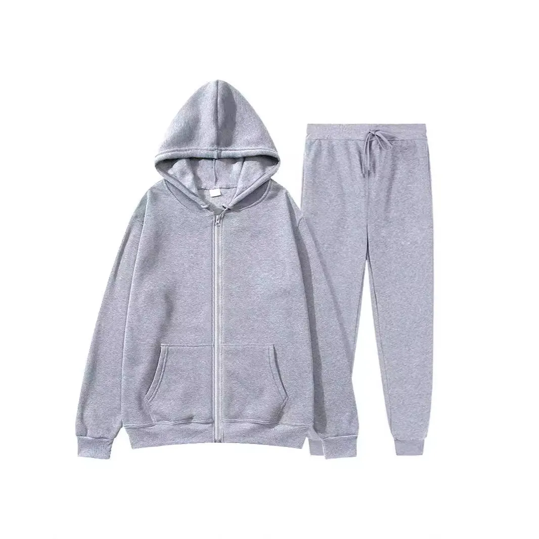 Men'S Fashion Casual Autumn And Winter Fleece-Lined Zipper Long-Sleeve Hoodies Pants Two-Piece Set