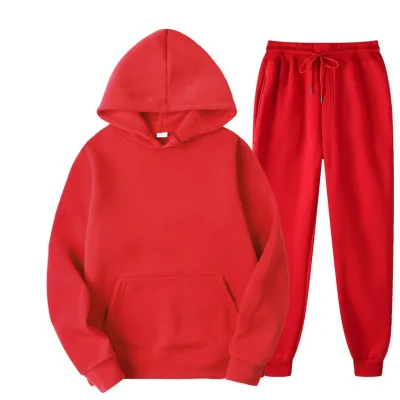 Men Fashion Casual Autumn Solid Color Long-Sleeve Loose Hoodies Pants Two-Piece Set
