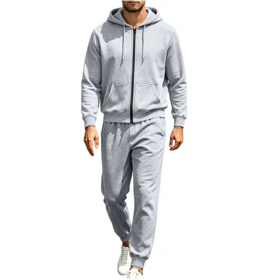 Men'S Fashion Casual Autumn And Winter Fleece-Lined Long-Sleeve Hoodies Wide Leg Pants Two-Piece Set