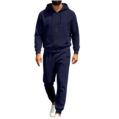 Men'S Fashion Casual Autumn And Winter Fleece-Lined Long-Sleeve Hoodies Wide Leg Pants Two-Piece Set
