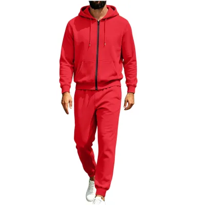 Men'S Fashion Casual Autumn And Winter Fleece-Lined Long-Sleeve Hoodies Wide Leg Pants Two-Piece Set