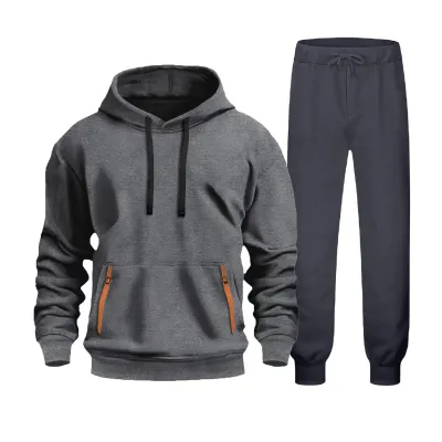 Men'S Fashion Casual Autumn Solid Color Long-Sleeve Loose Hoodies Pants Two-Piece Set