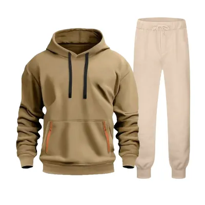 Men'S Fashion Casual Autumn Solid Color Long-Sleeve Loose Hoodies Pants Two-Piece Set
