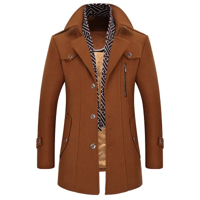 Men'S Business Casual Autumn And Winter Wool Thickened Lapel Long-Sleeve Coat