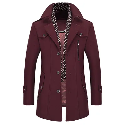 Men'S Business Casual Autumn And Winter Wool Thickened Lapel Long-Sleeve Coat