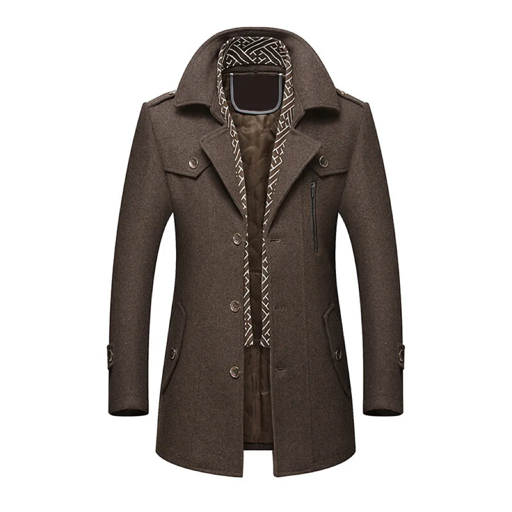Men'S Business Casual Autumn And Winter Wool Thickened Lapel Long-Sleeve Coat