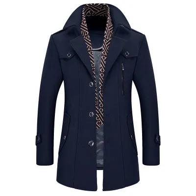 Men'S Business Casual Autumn And Winter Wool Thickened Lapel Long-Sleeve Coat