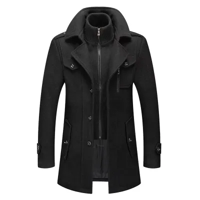 Men'S Fashion Casual Business Autumn And Winter Wool Double Collar Coat