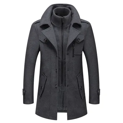 Men'S Fashion Casual Business Autumn And Winter Wool Double Collar Coat