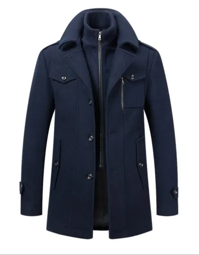 Men'S Fashion Casual Business Autumn And Winter Wool Double Collar Coat
