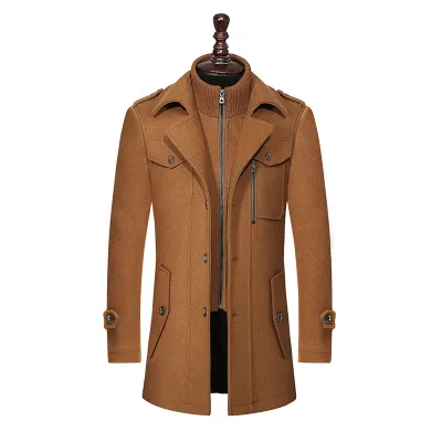 Men Fashion Casual Business Autumn And Winter Double Collar Woolen Thickened Coat
