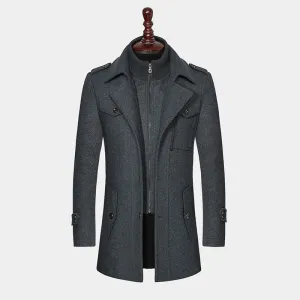 Men Fashion Casual Business Autumn And Winter Double Collar Woolen Thickened Coat