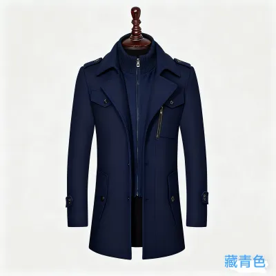 Men Fashion Casual Business Autumn And Winter Double Collar Woolen Thickened Coat