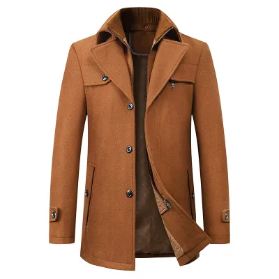 Men'S Fashion Casual Autumn Solid Color Woolen Coat