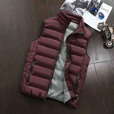 Men'S Fashion Casual Autumn And Winter Solid Color Warm Cotton Vest