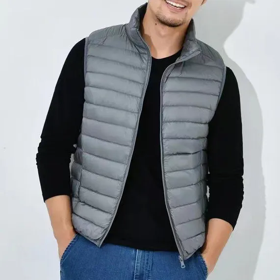 Men'S Fashion Casual Autumn Winter Solid Color Thin Cotton-Padded Vest