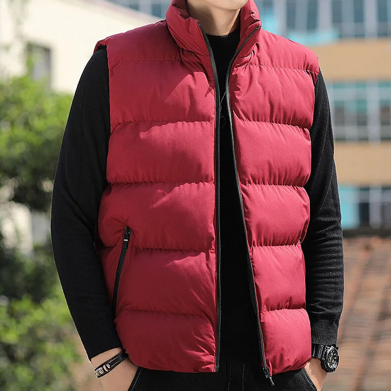 Men'S Fashion Casual Solid Color Autumn And Winter Cotton Thickened Vest Jacket