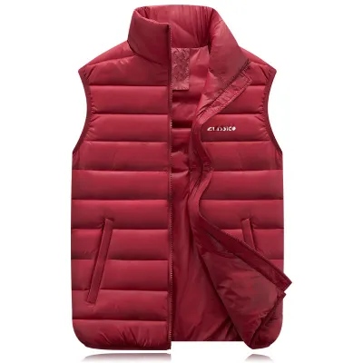 Men'S Fashion Casual Autumn And Winter Solid Color Thickened Cotton Vest Jacket