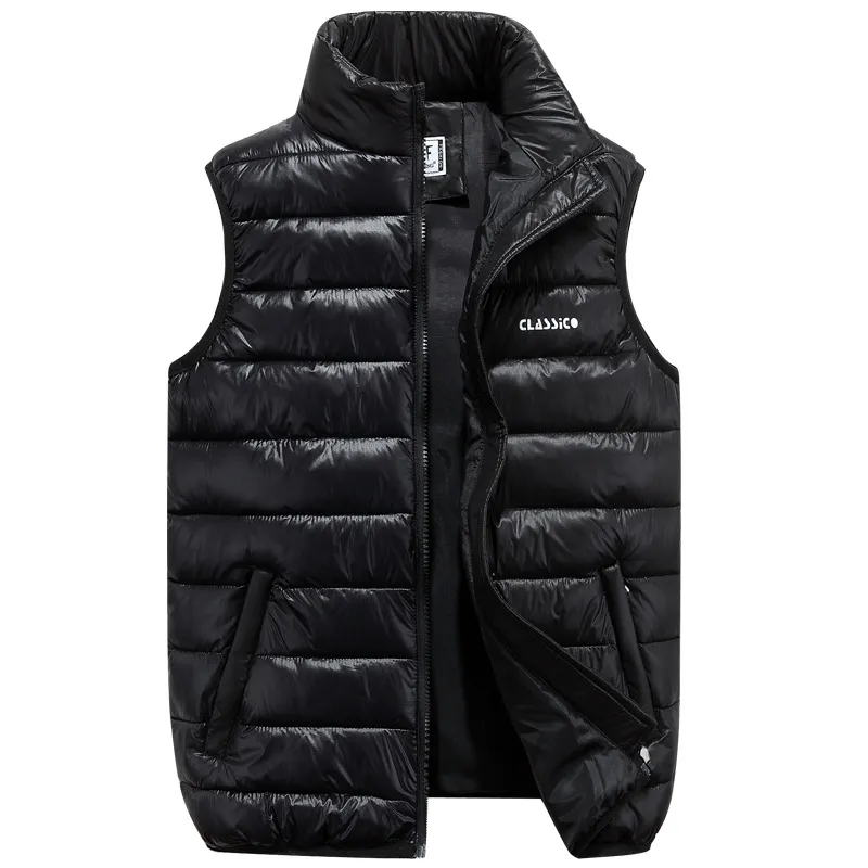 Men'S Fashion Casual Autumn And Winter Solid Color Thickened Cotton Vest Jacket