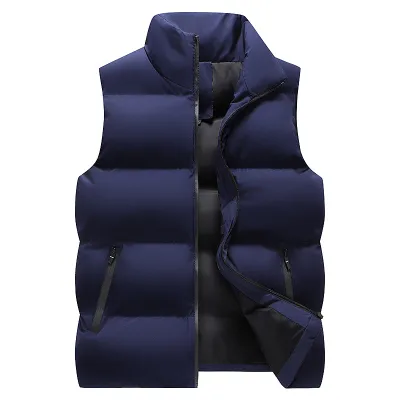 Men'S Fashion Casual Autumn And Winter Solid Color Cotton Vest Jacket