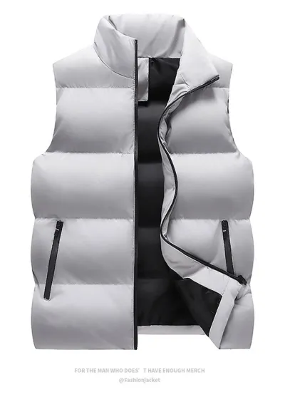 Men'S Fashion Casual Autumn And Winter Solid Color Cotton Vest Jacket