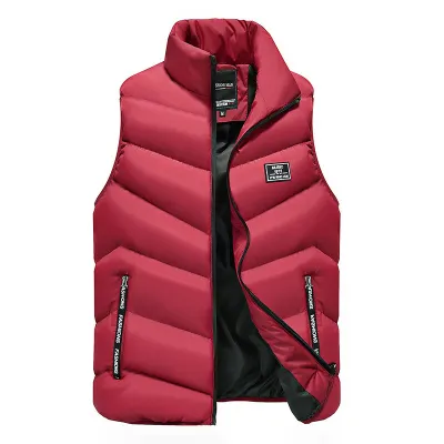Men'S Fashion Casual Autumn And Winter Thickened Solid Color Stand Collar Cotton-Padded Vest Jacket