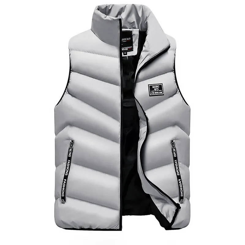 Men'S Fashion Casual Autumn And Winter Thickened Solid Color Stand Collar Cotton-Padded Vest Jacket