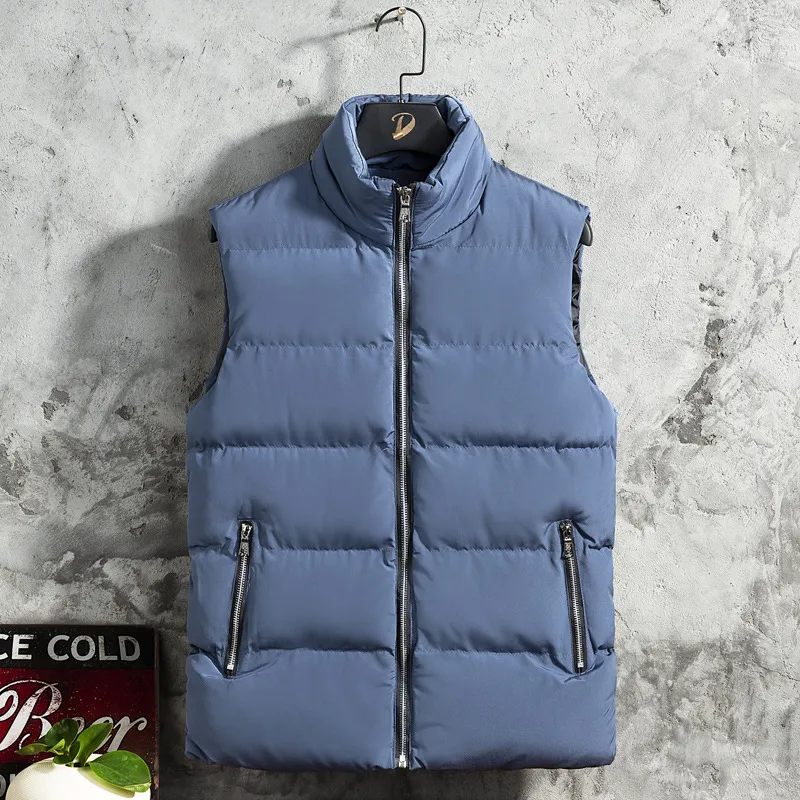 Men'S Fashion Casual Solid Color Autumn And Winter Thickened Cotton Vest Jacket