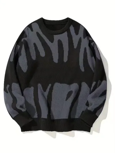 Men'S Fashion Casual Autumn And Winter Jacquard Long-Sleeve Loose Knitted Sweater